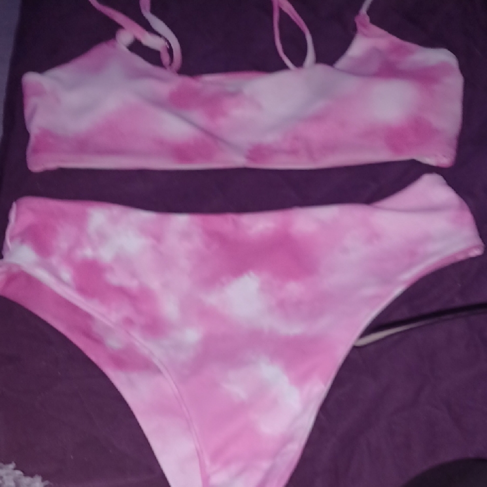 Pink and White Tie-Dye Bikini Set
